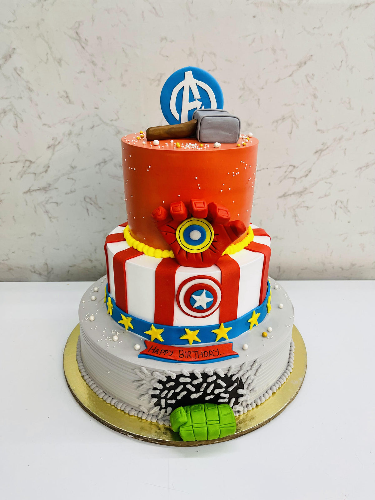 Red Grey Avenger Theme Cake