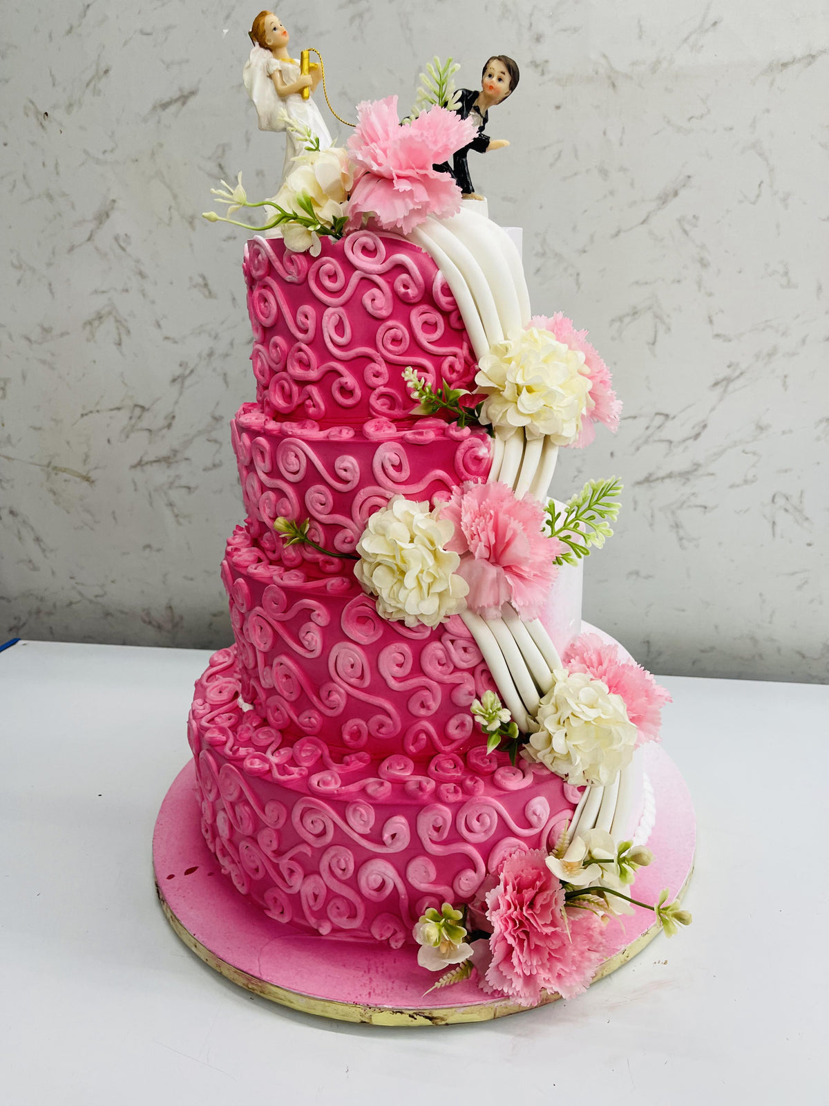 Beautiful Pink White Theme Engagement Cake