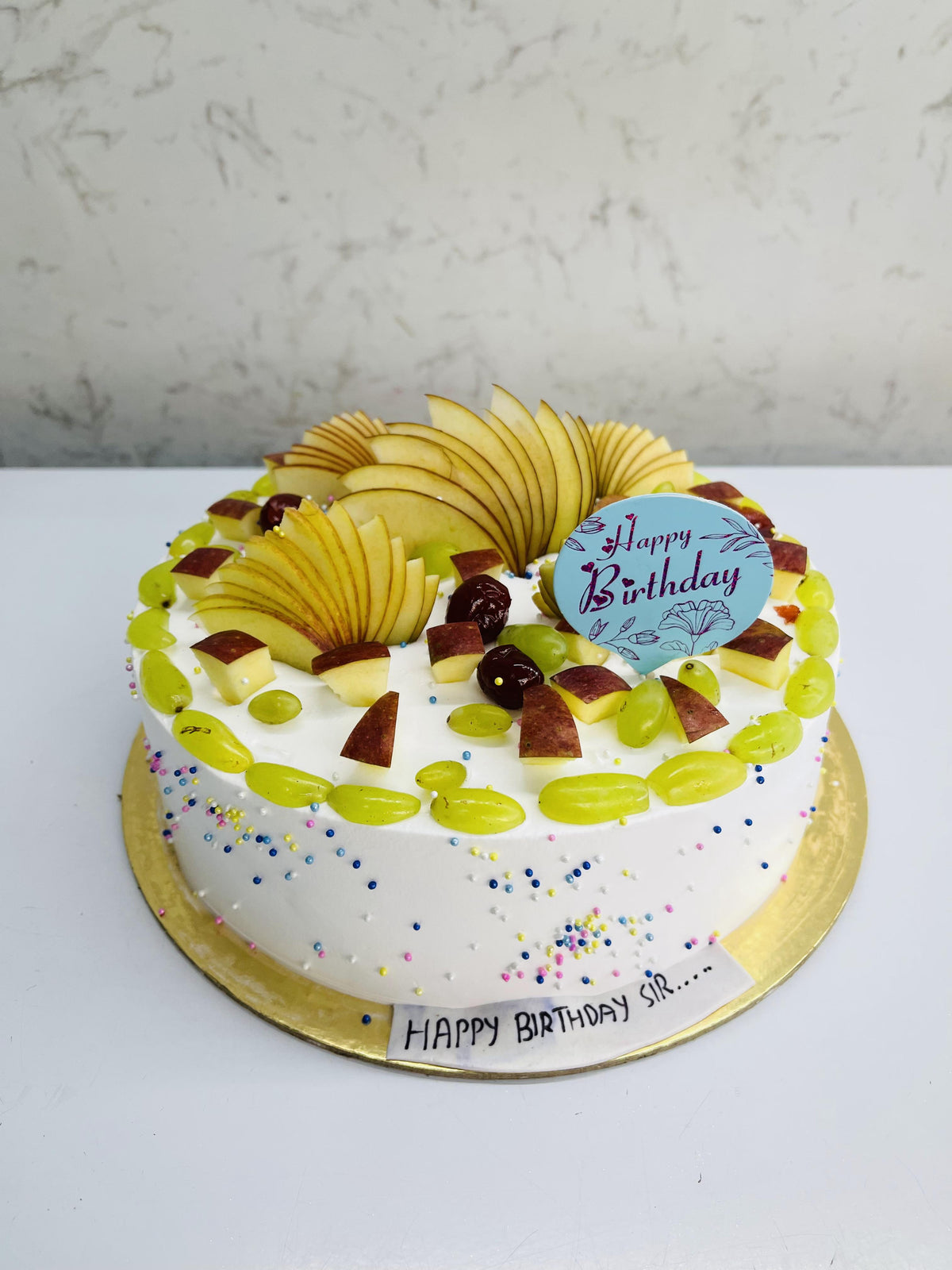 White Decorative Fruits Birthday Cake