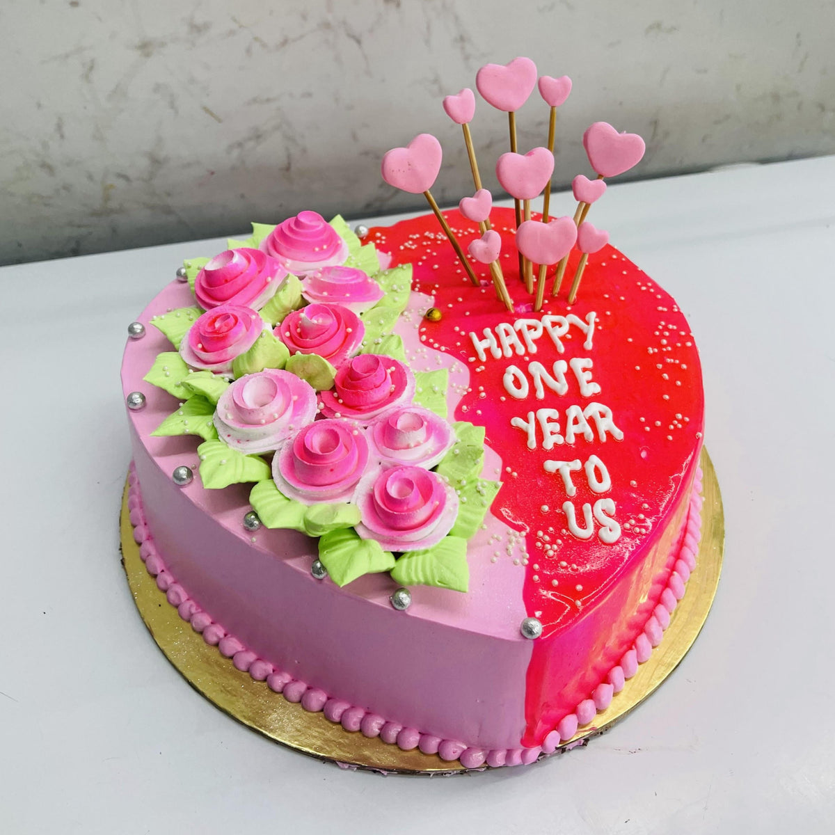 Heart Shape Pink Flowers Soft Truffle Cake