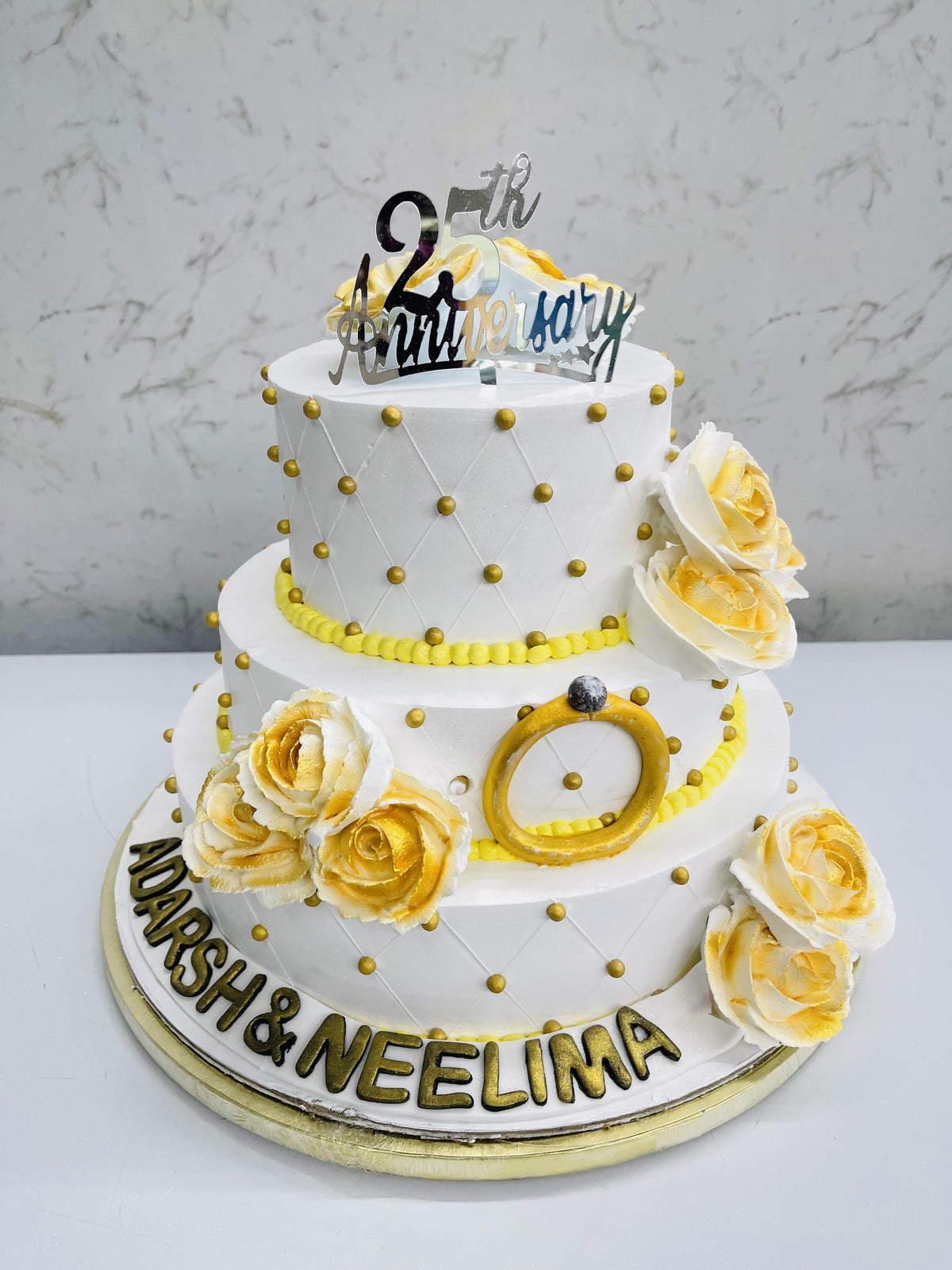 Golden Ring White Engagement Cake