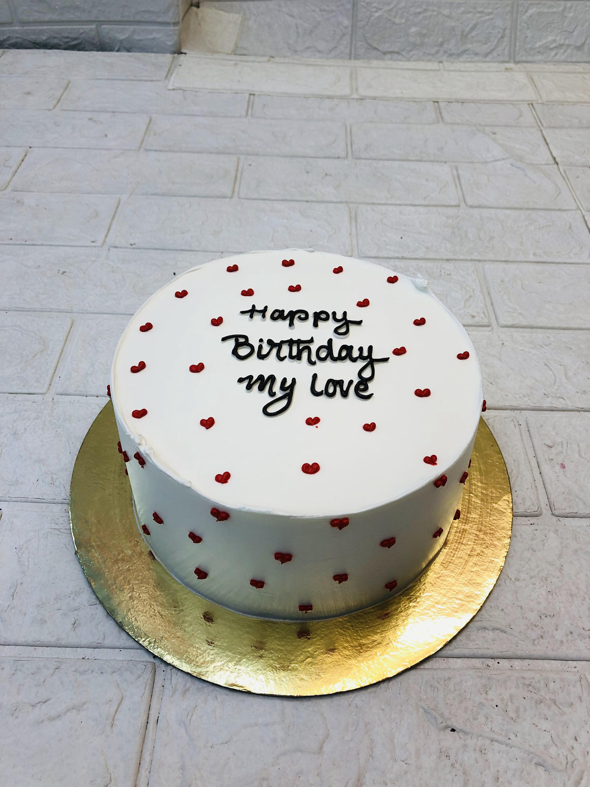 White Cream Red Heart Cake