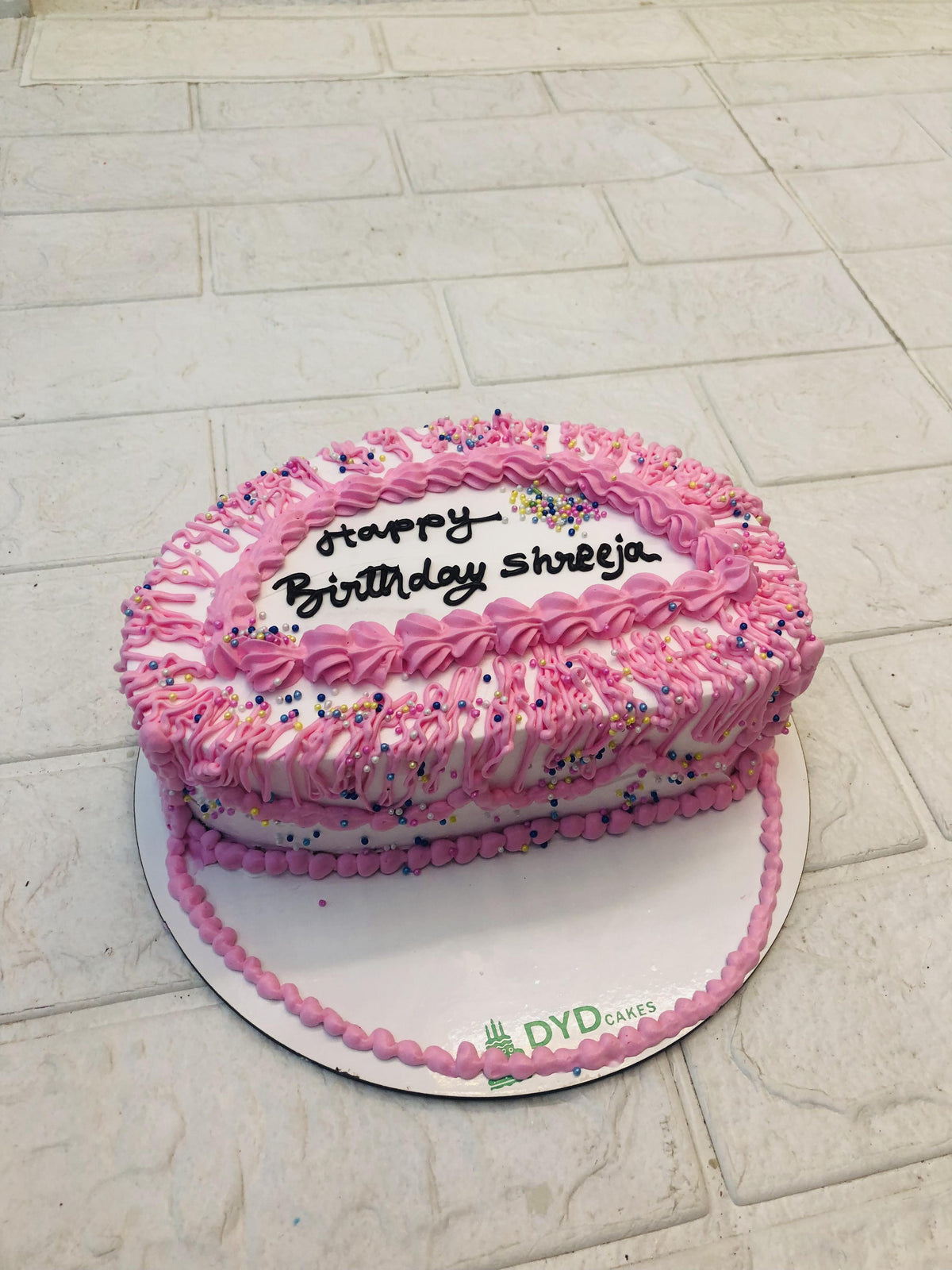 Pink White Decorative Half Cake