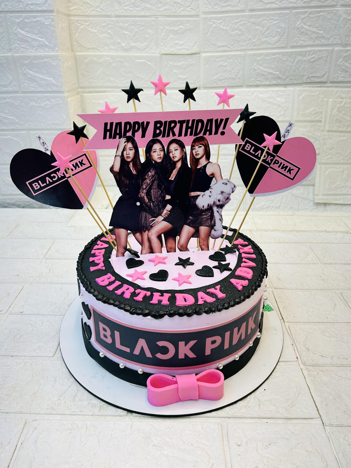 Black & Pink BTS Theme Cake 2