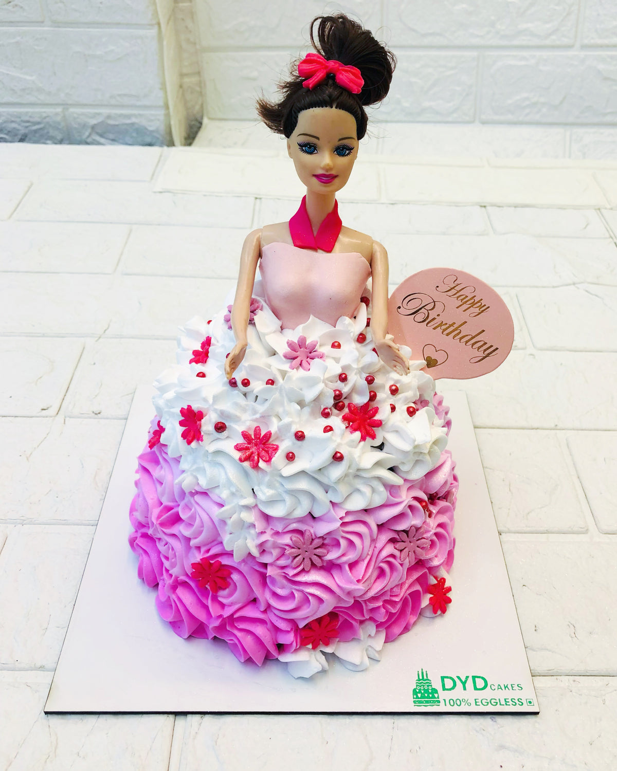 Pink White Barbie Doll Truffle Cake