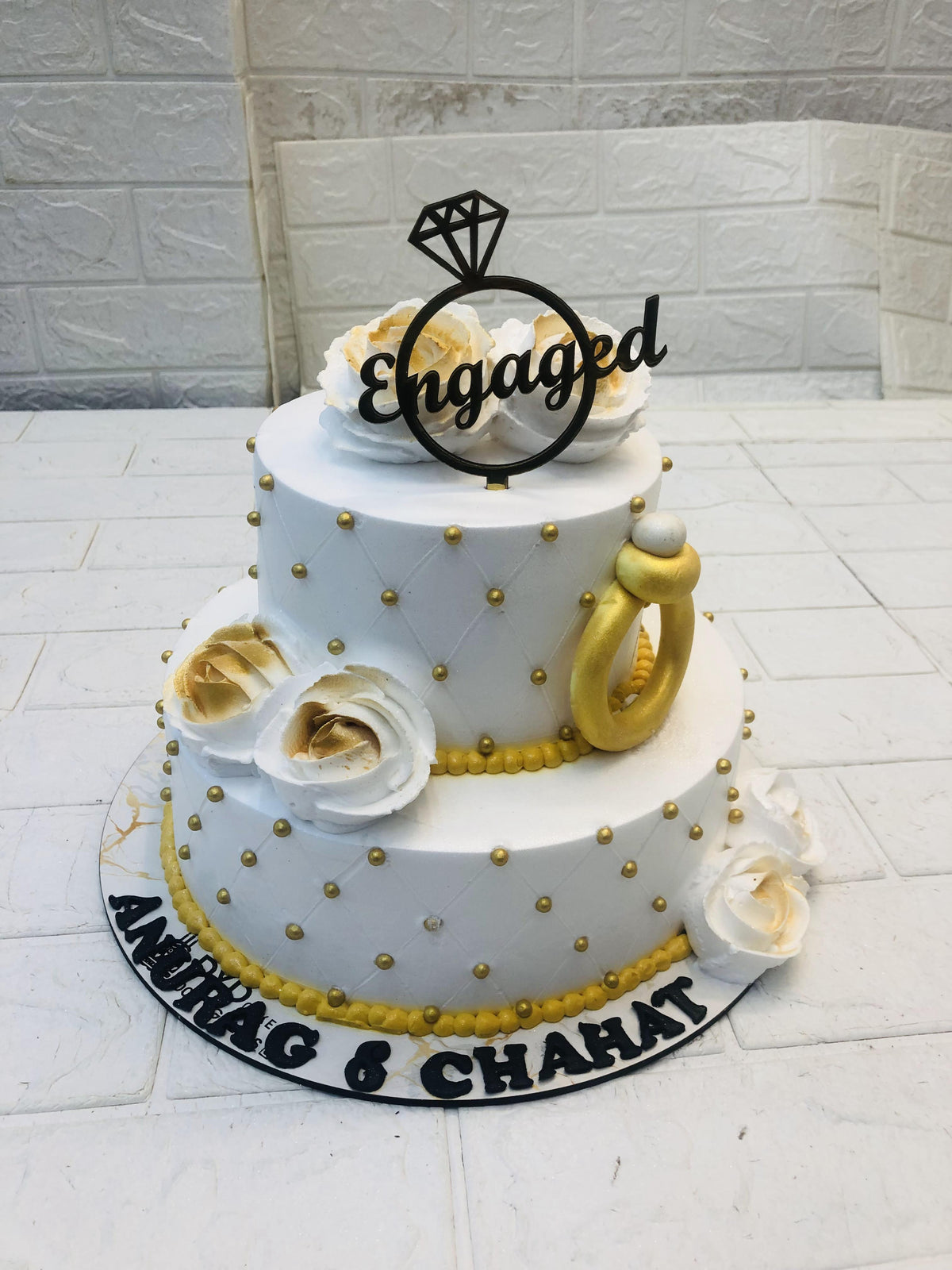 Golden Ring White Engagement Cake 2