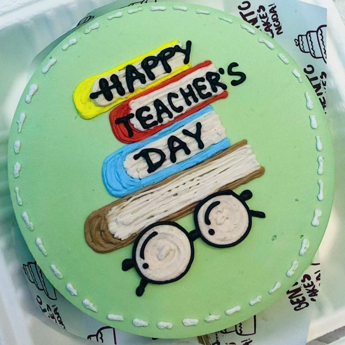 Light Green Teachers Day Cake