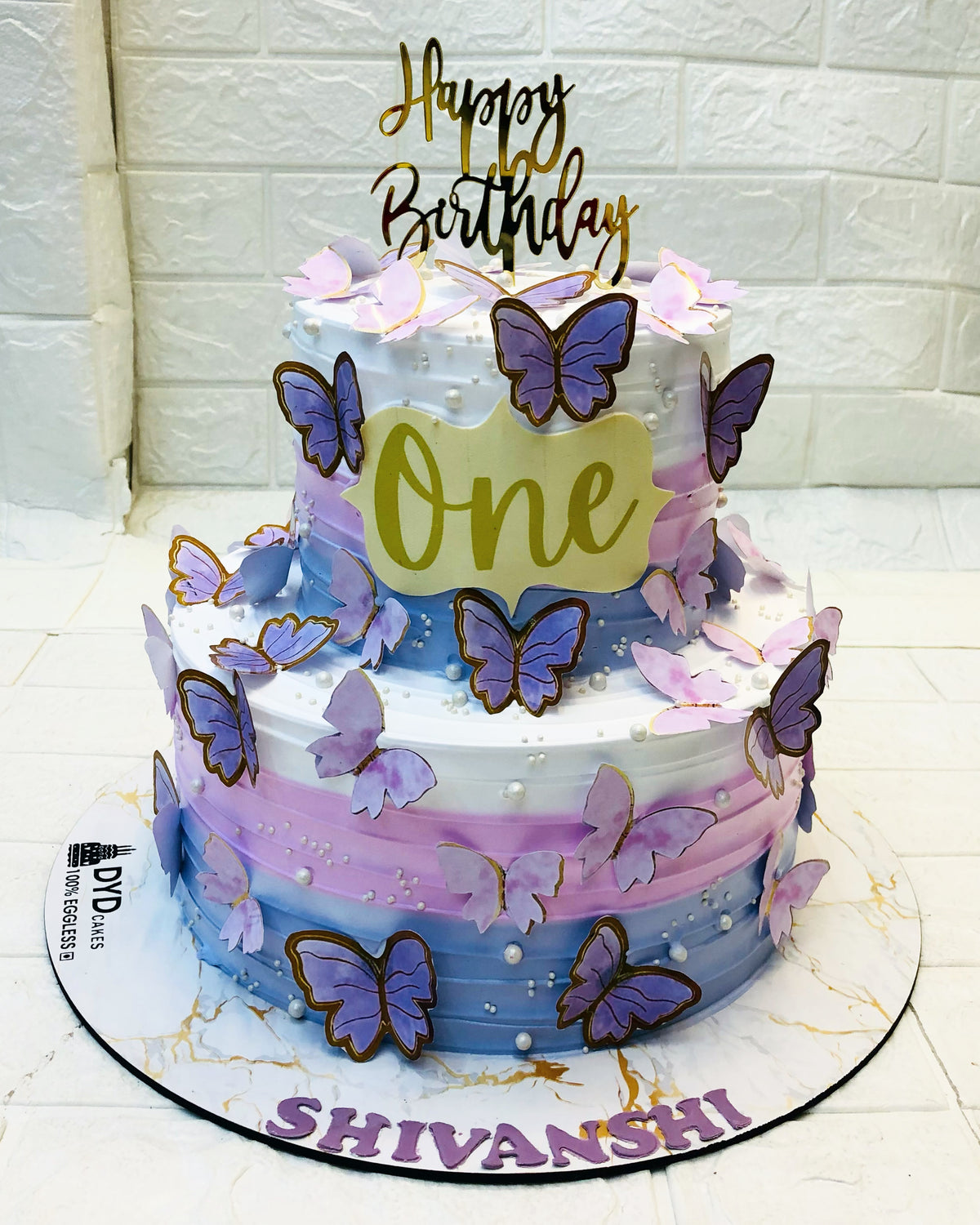 Blue Butterflies Tricolor Cake