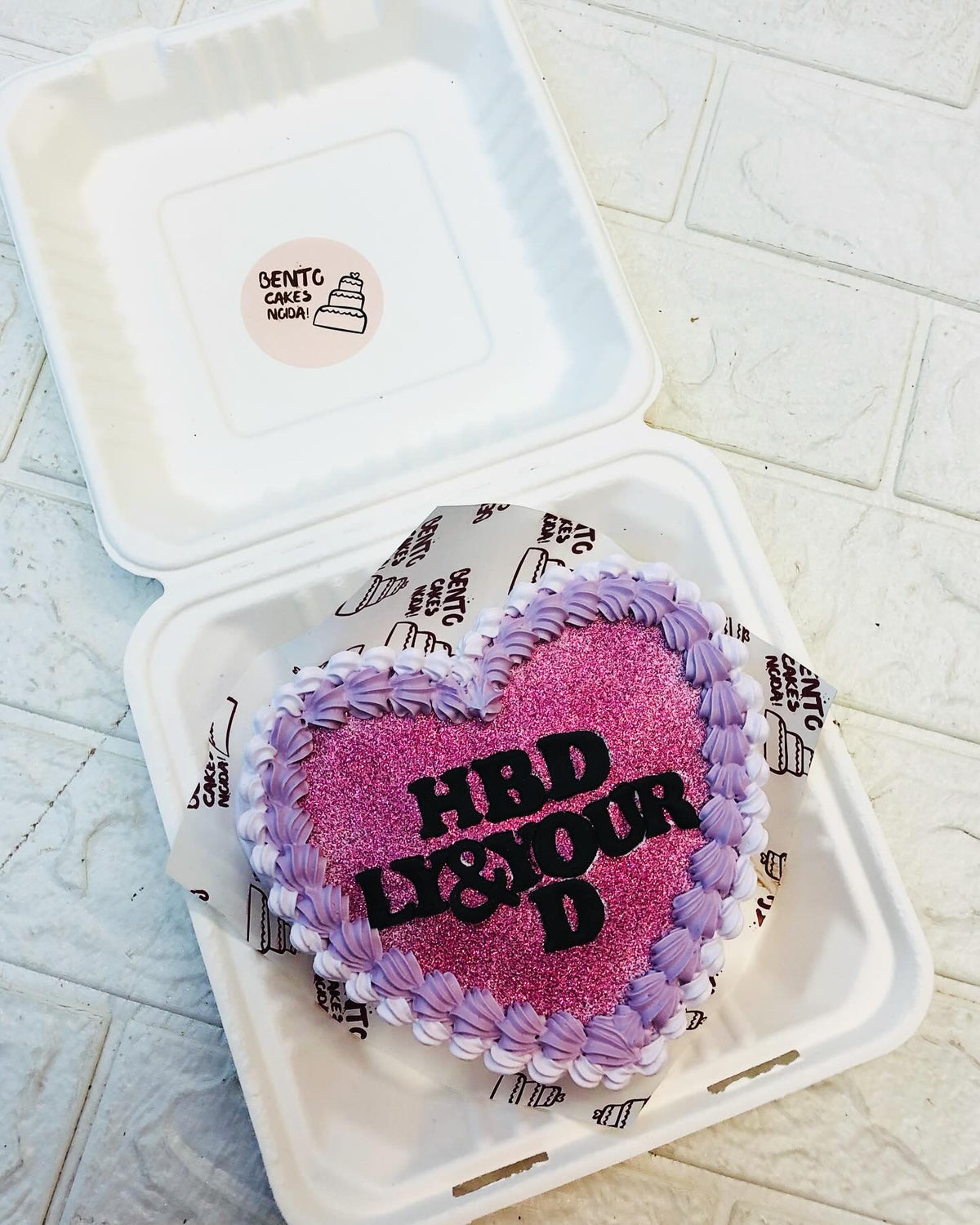 Pink Glitter Heart Bento Cake