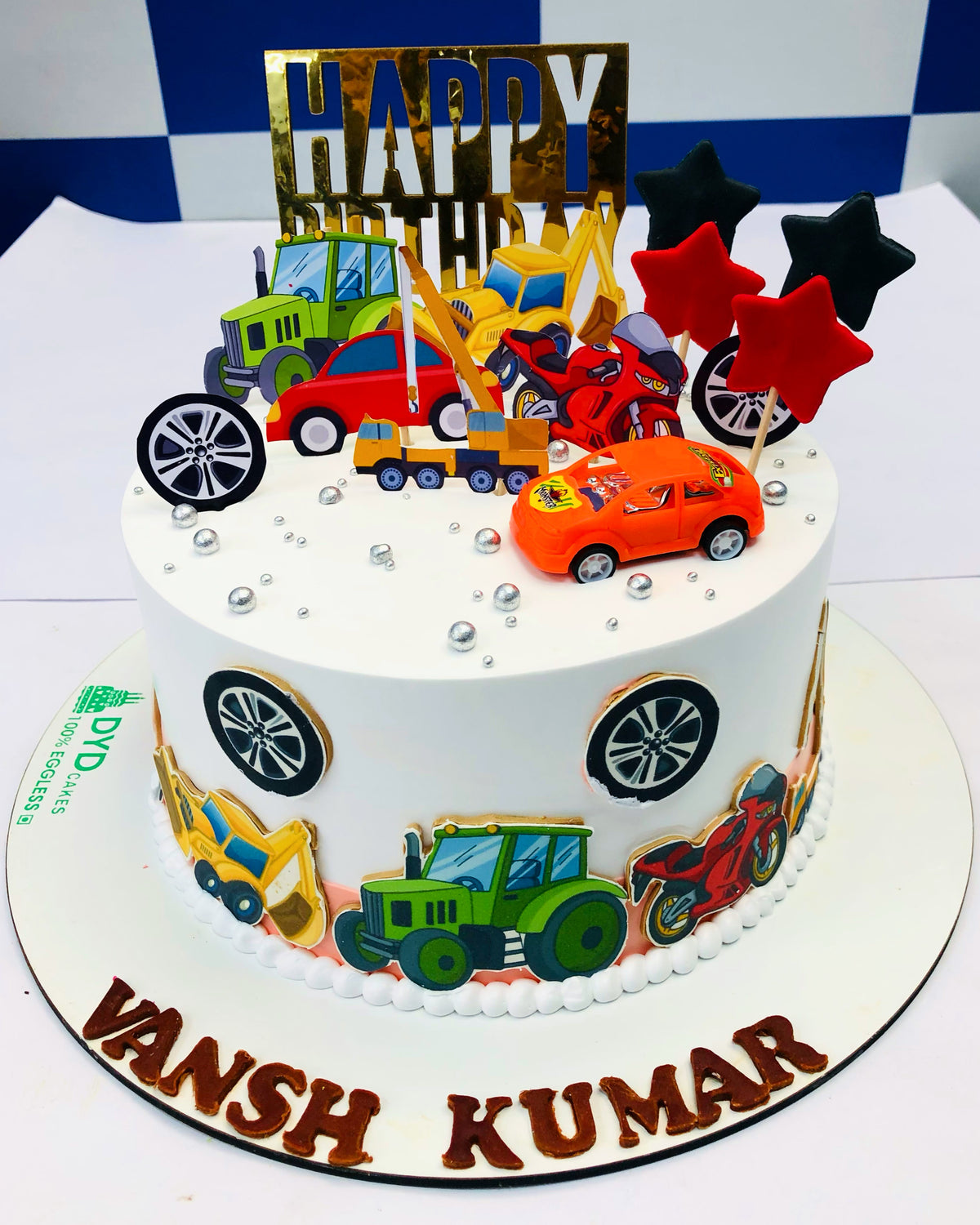 Automobiles Theme White Cake