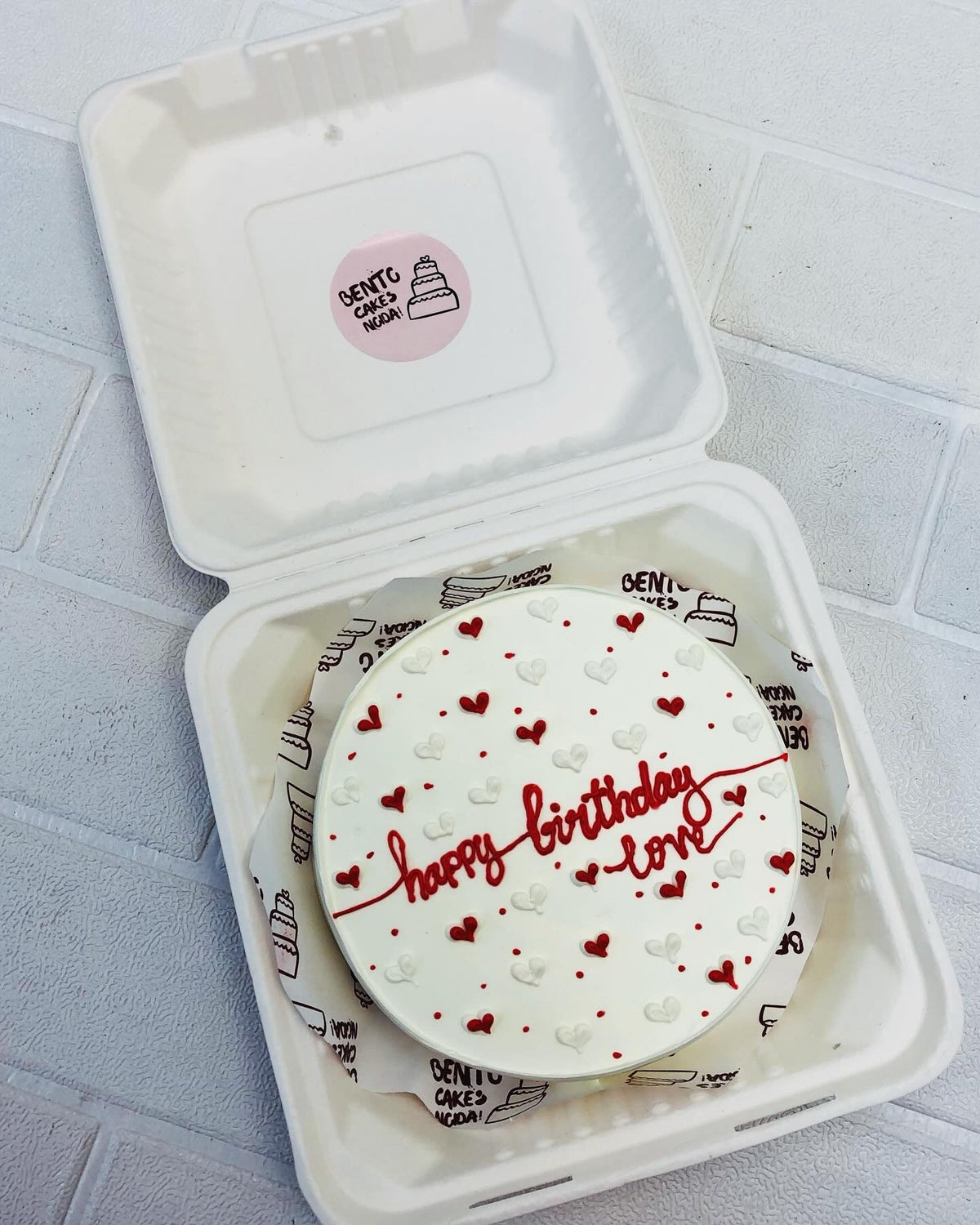 Aesthetic Red White Hearts Bento Cake