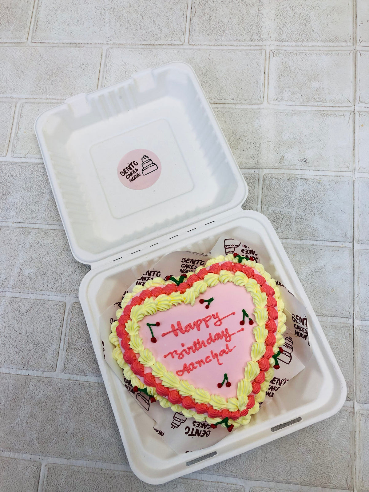 Floral Theme Heart Birthday Bento Cake