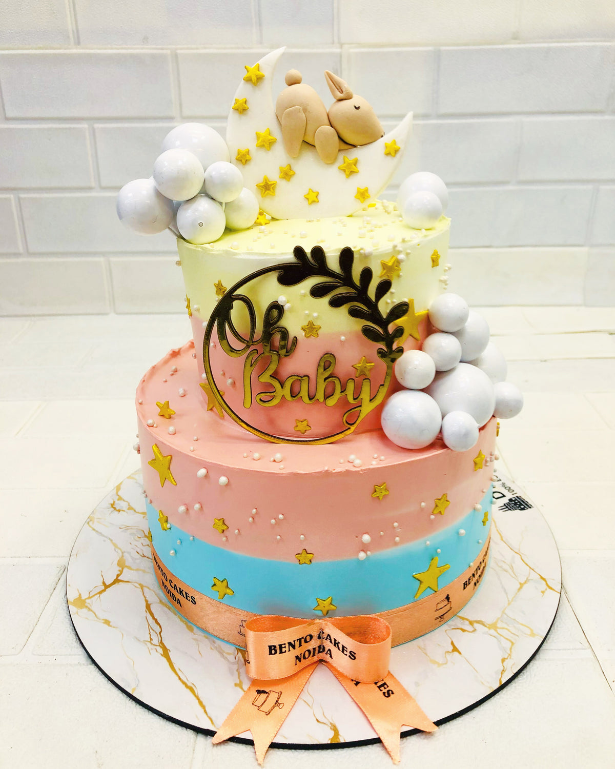 Pink Yellow Baby Shower Cake