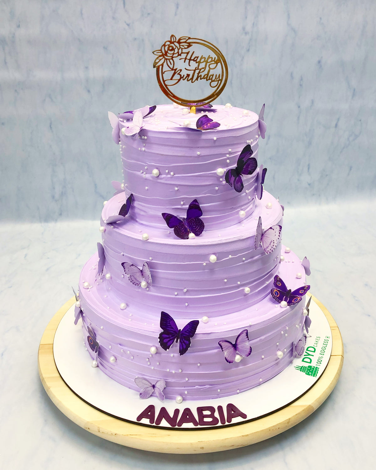 Blue Purple Butterflies Filled Cake