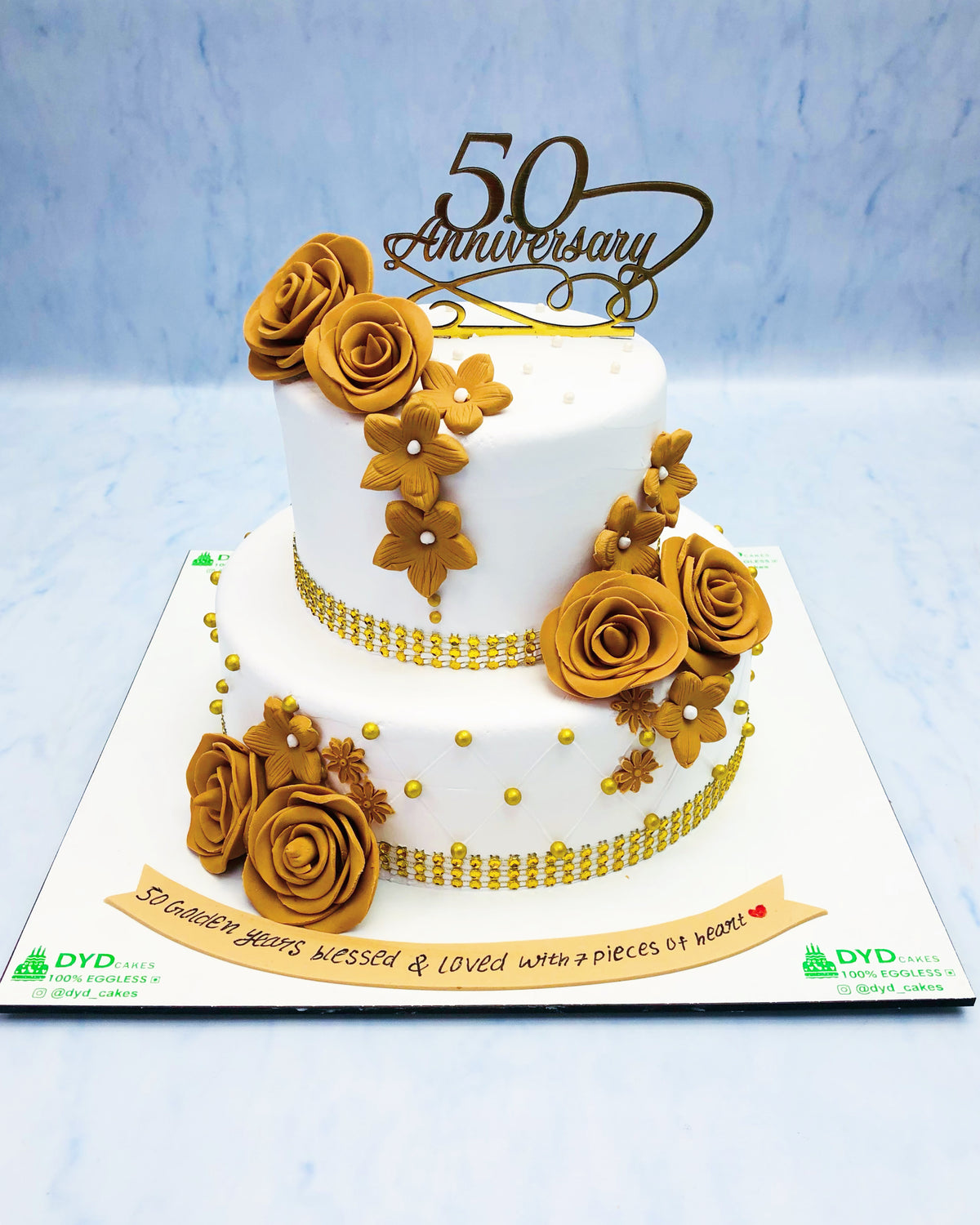 Golden Flowers Anniversary Cake