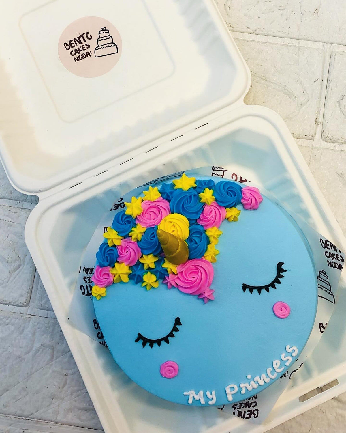 Unicorn Theme Blue Bento Cake