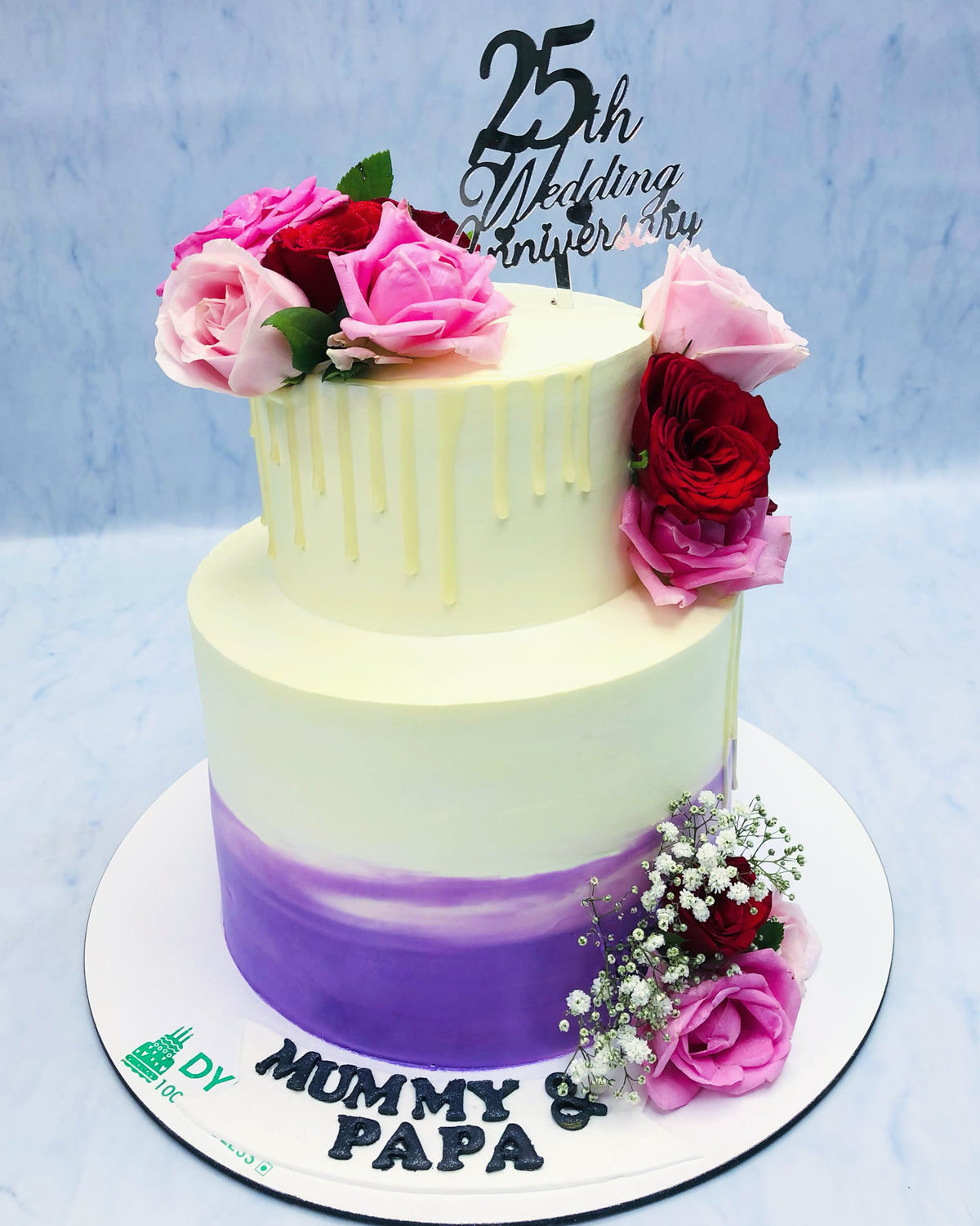 White Purple Anniversary Cake