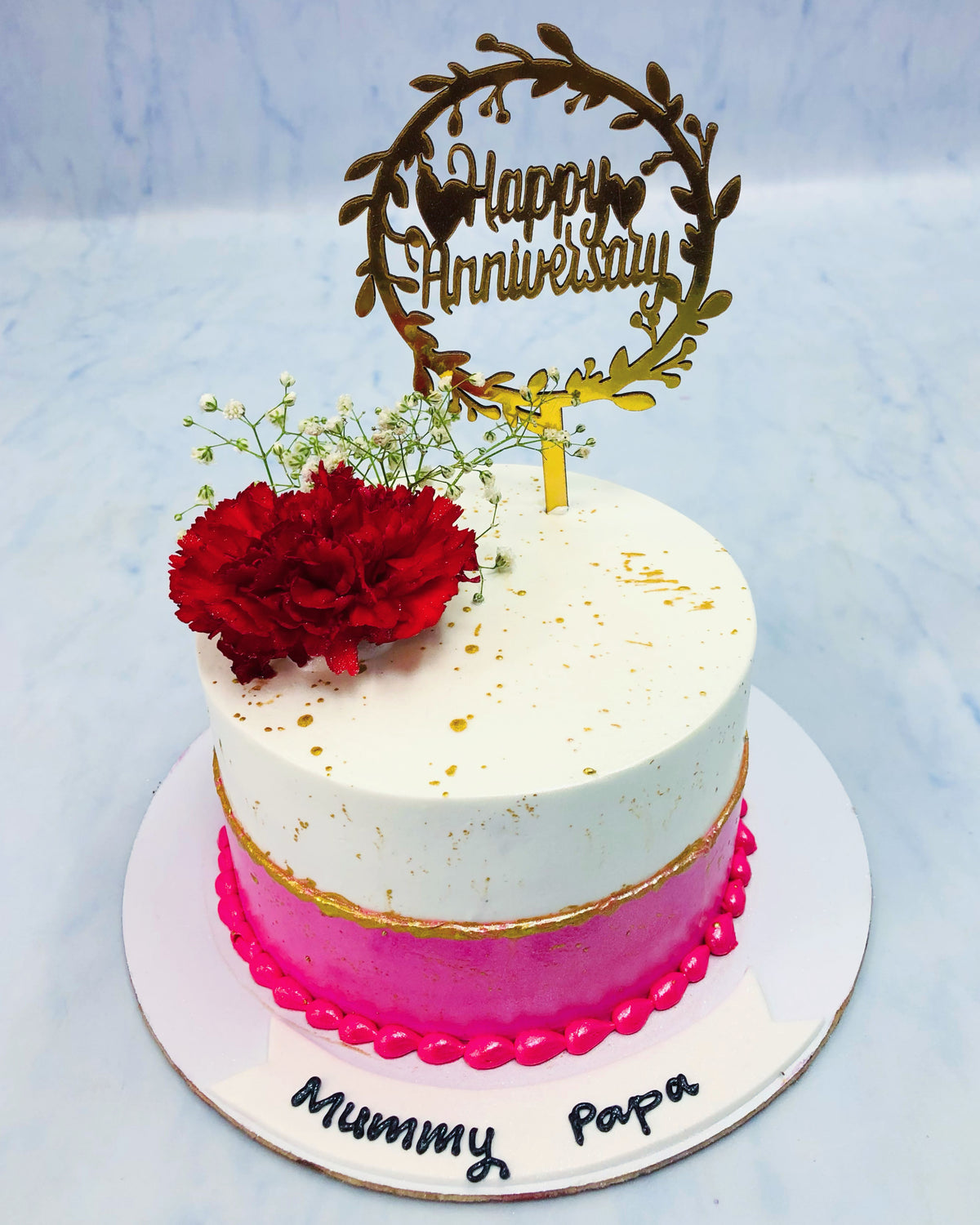 Pink White Beautiful Anniversary Cake