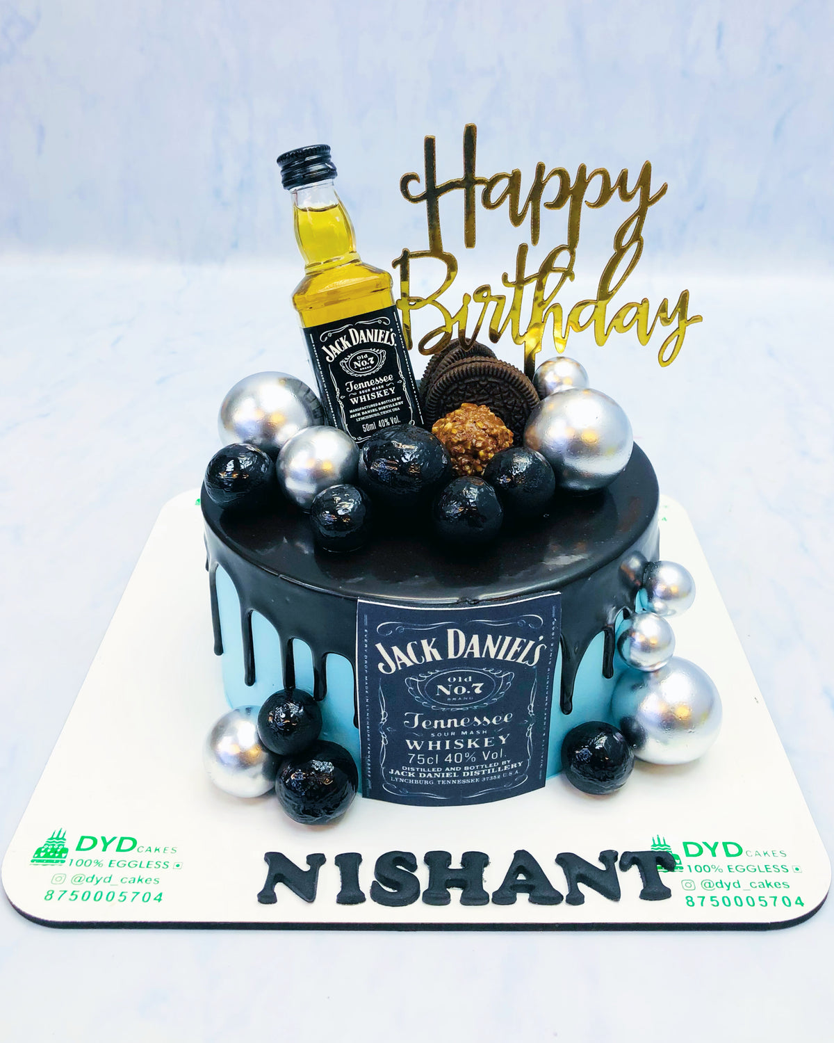 Alcohol Theme Sky Blue Cake