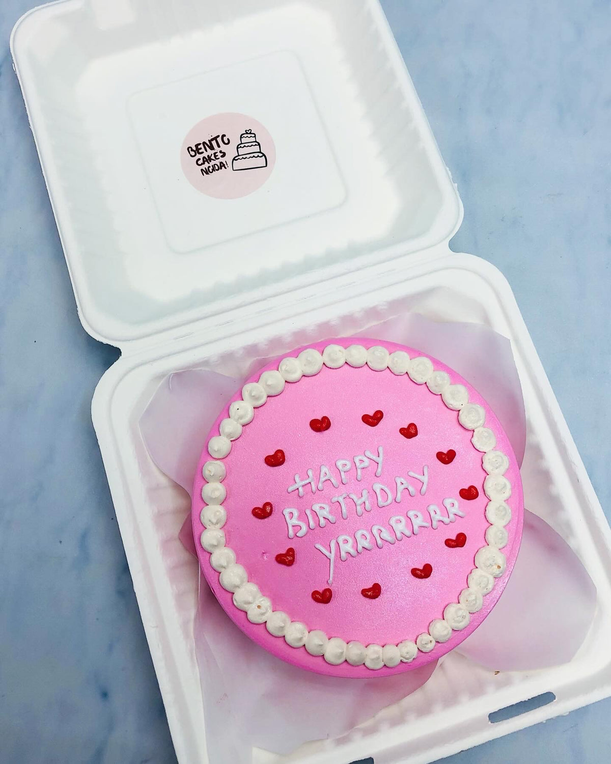 Red Hearts Pink Bento Cake