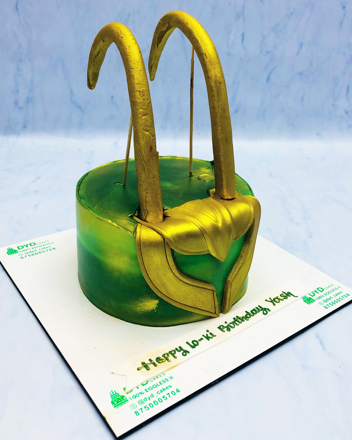 Loki Birthday Theme Green Golden Cake