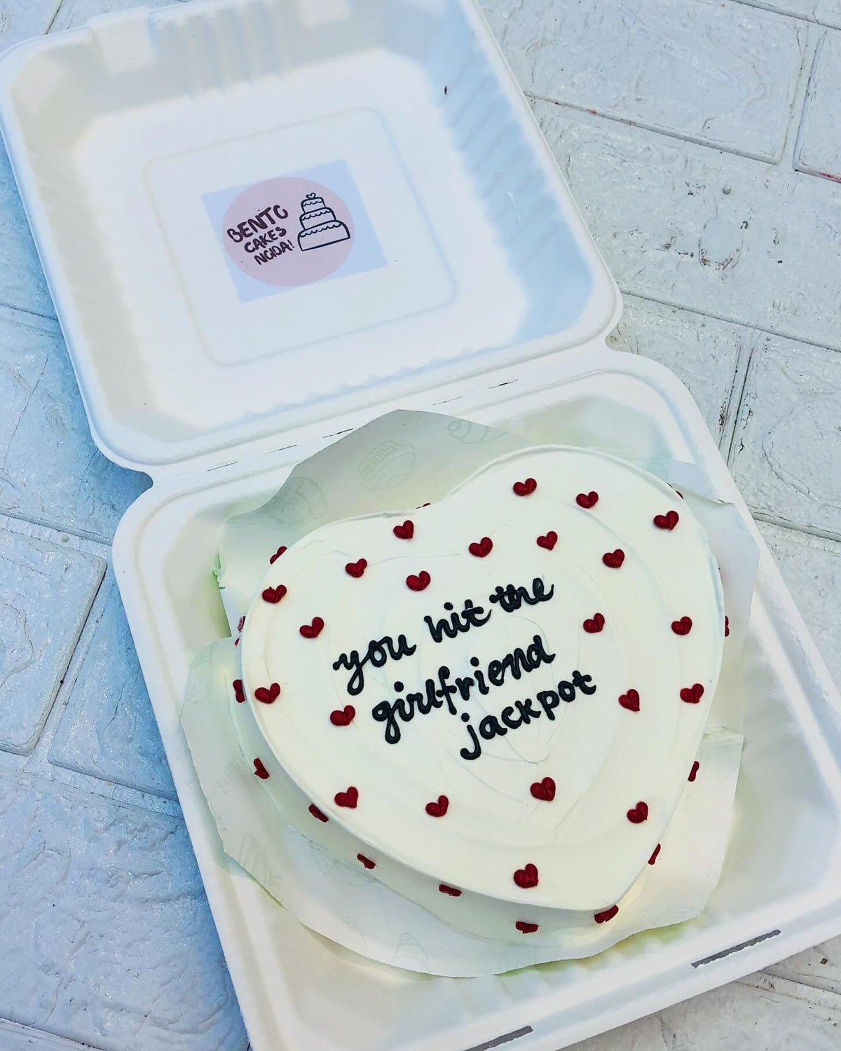 Aesthetic Red Heart Shaped Bento Cake