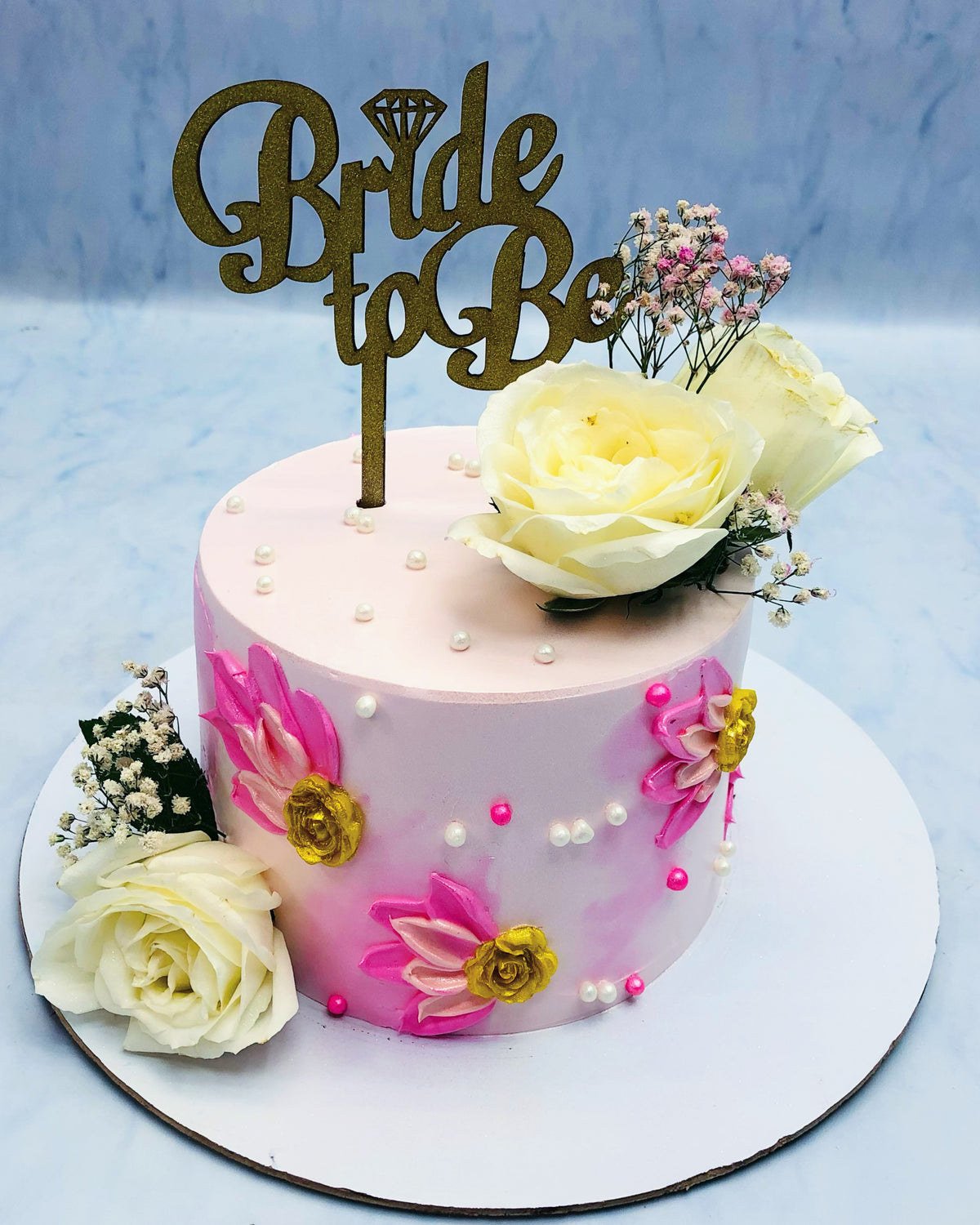 Bride To Be Light Pink Floral Cake