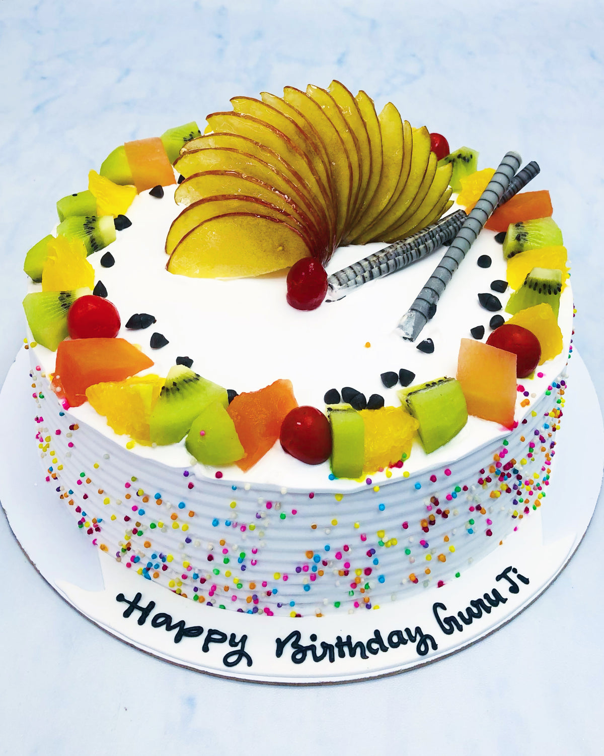 White Decorative Fruits Cake