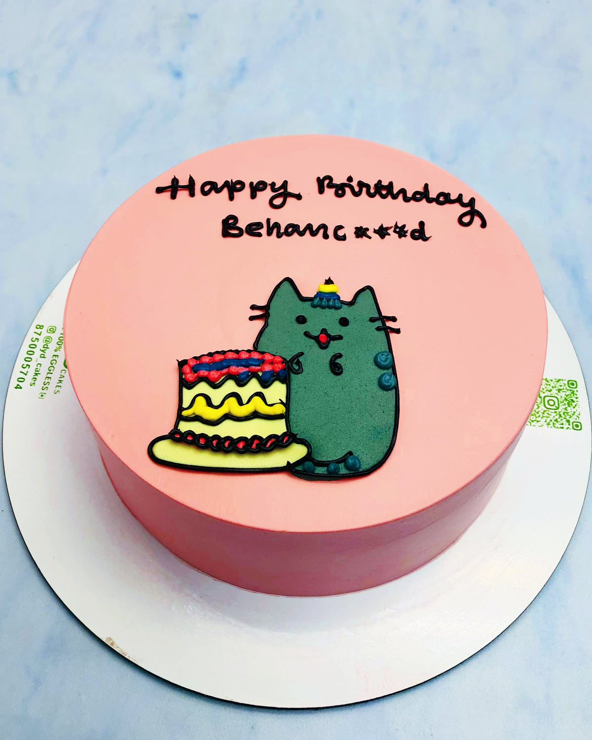 Green Cat Theme Pink Cake