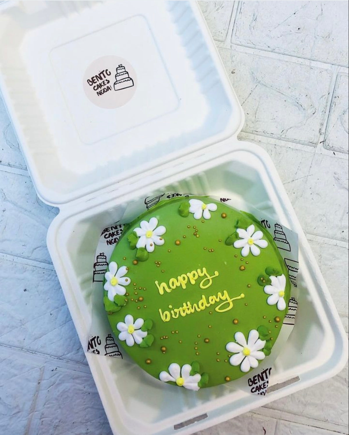 White Florals Green Bento Cake