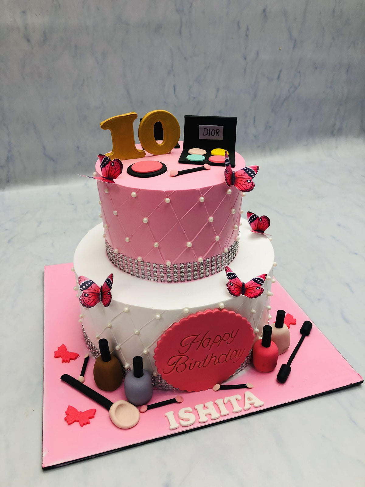 White Pink Beautiful Makeup Cake