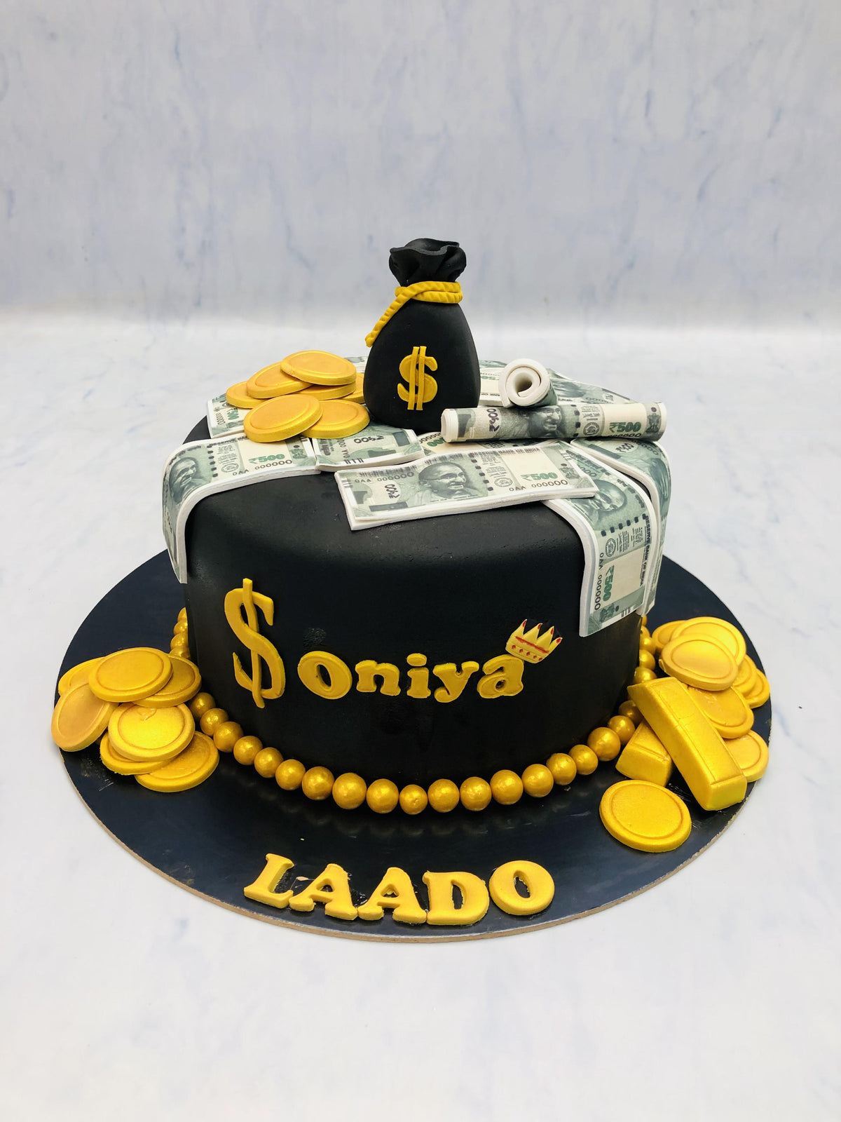 Dollar Theme Black Gold Cake