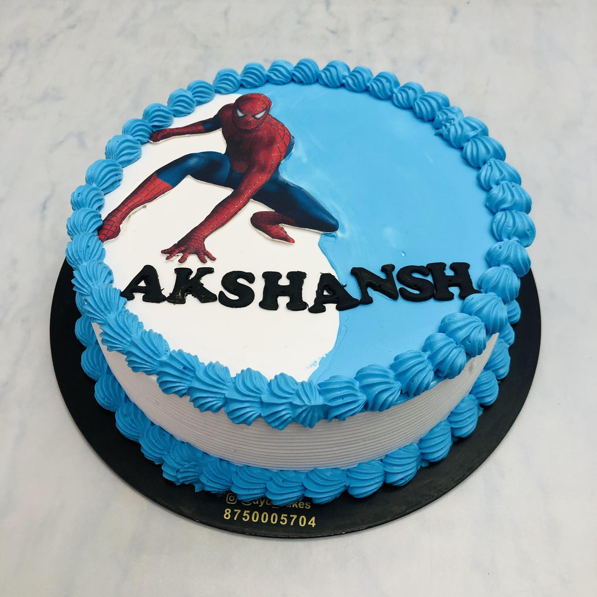 Spiderman Theme Blue White Cake