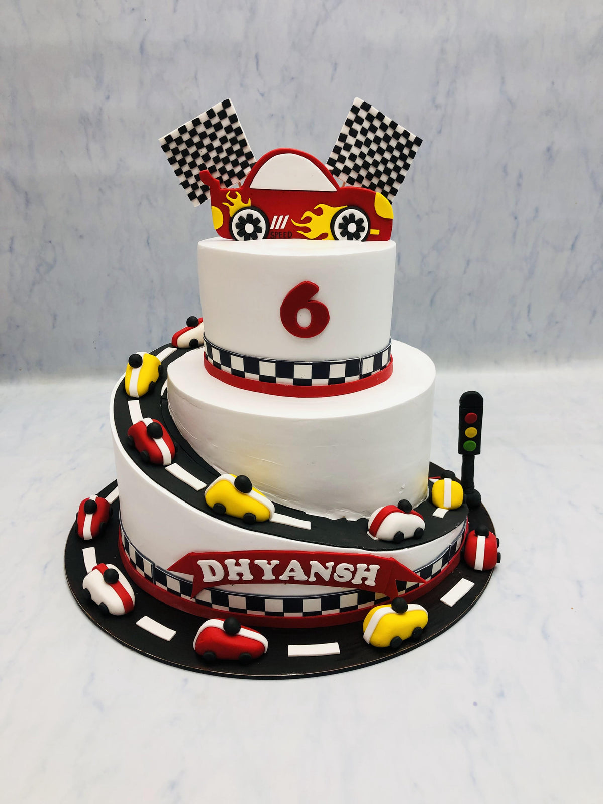 Racing Cars Track White Cake