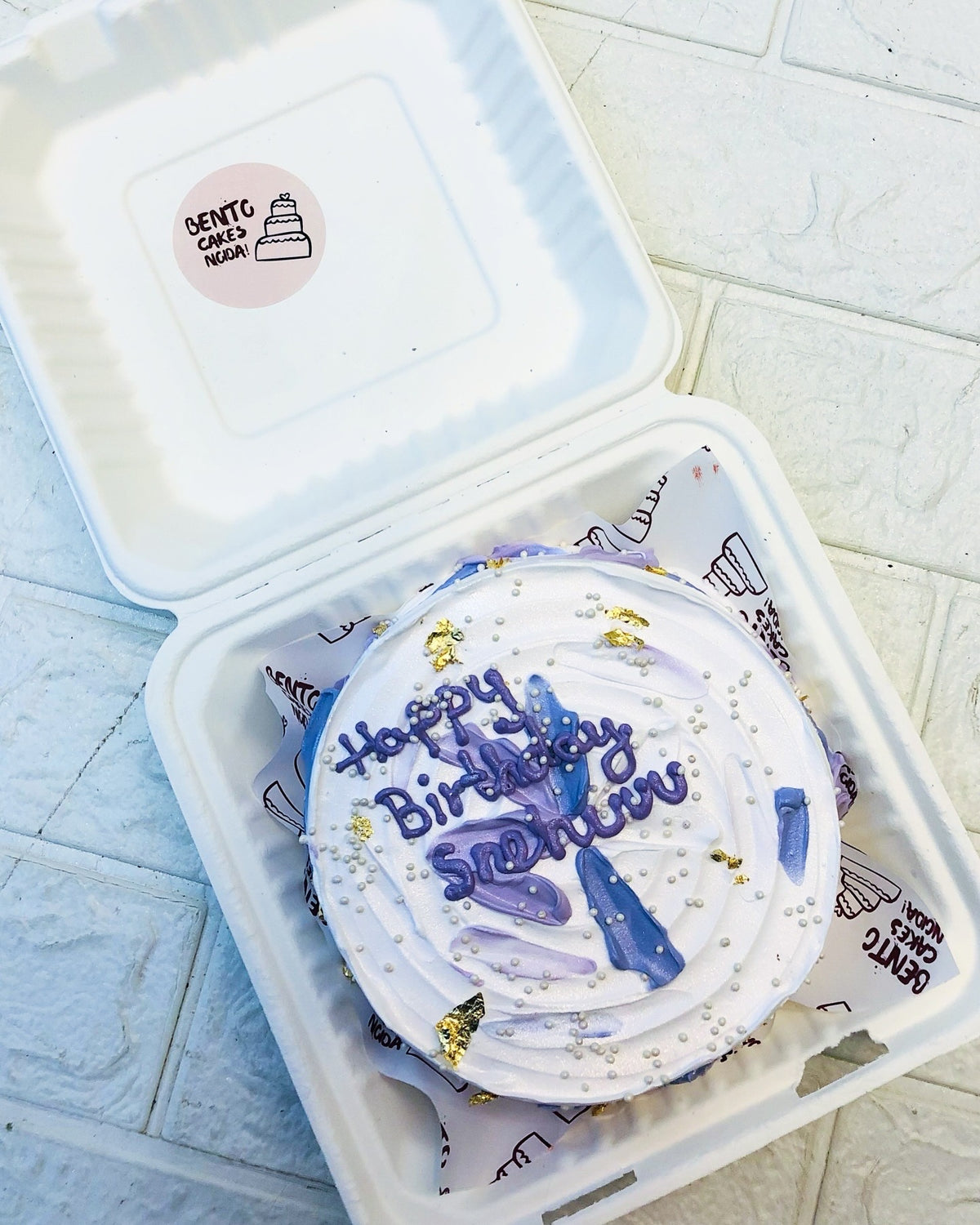 White Blue Birthday Bento Cake