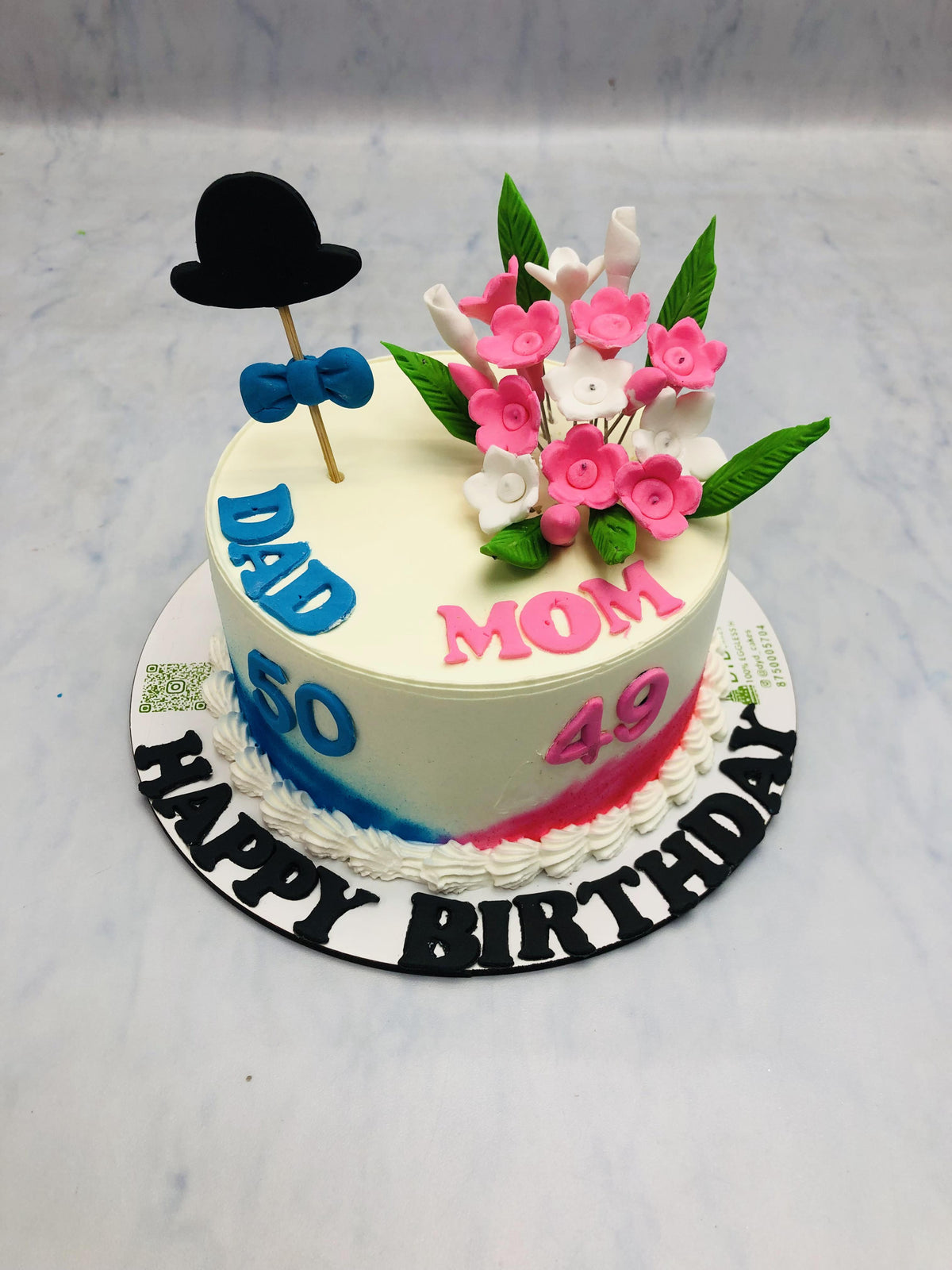 White Blue Pink Theme Cake