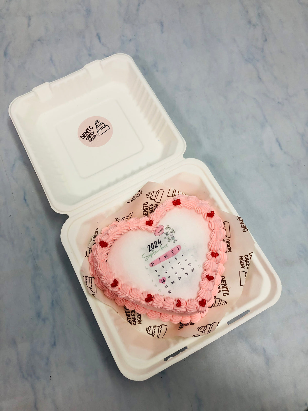 Pretty Pink Heart Theme Fire Bento Cake