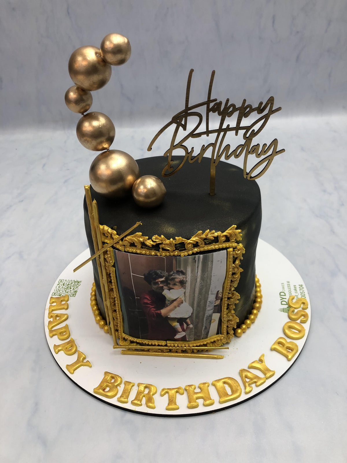 Black Golden Aesthetic Photo Cake