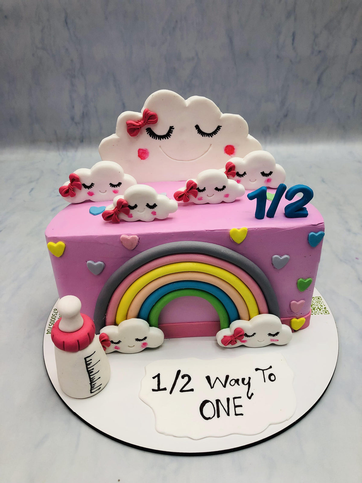 Clouds Rainbow Theme Half Cake