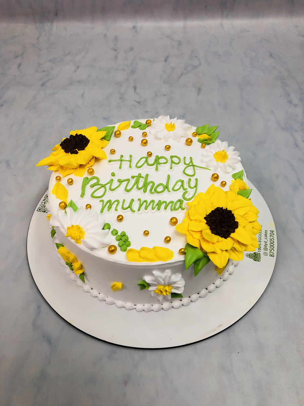 White Yellow Sunflowers Theme Beautiful Cake