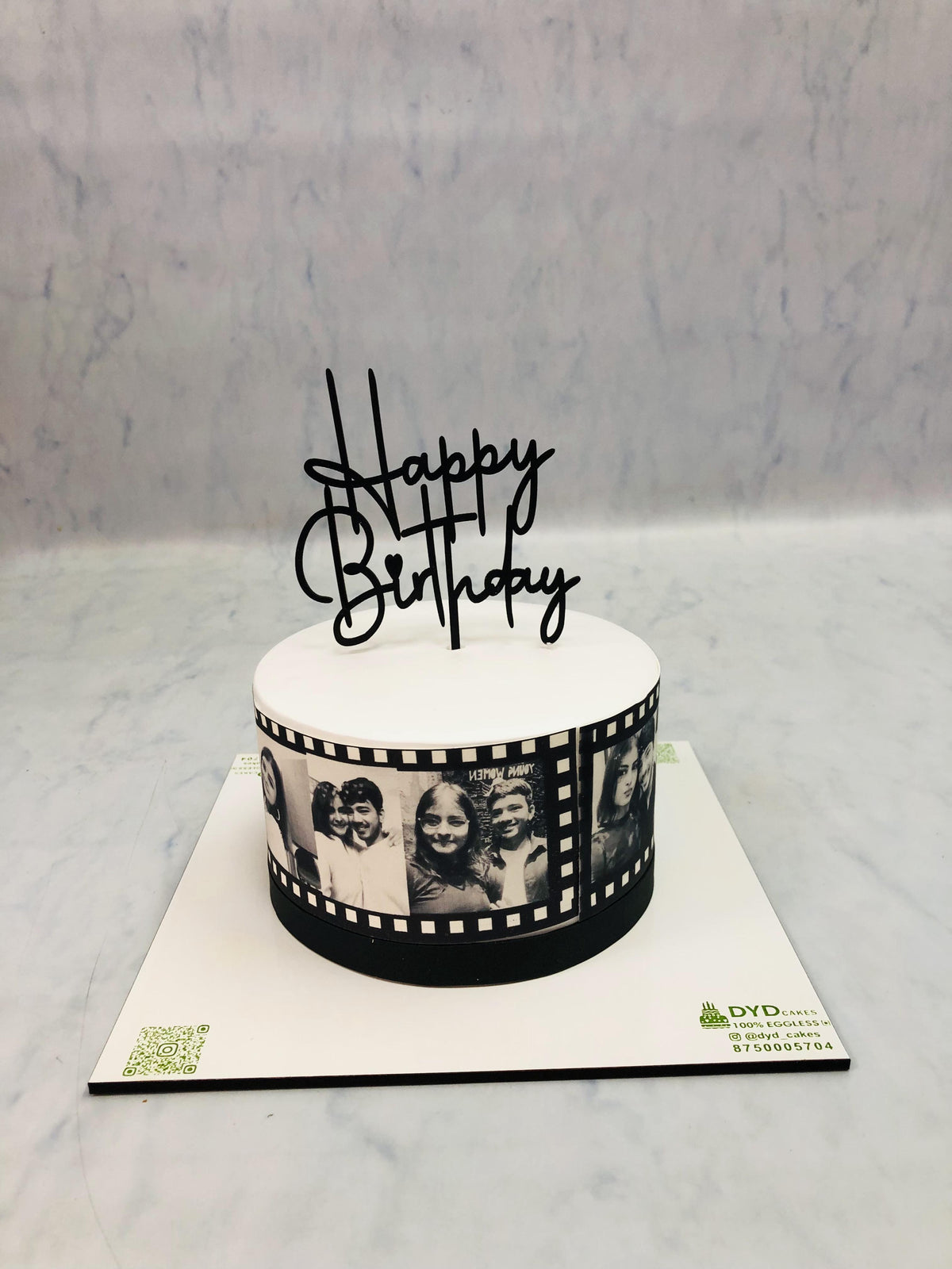 Black & White Reels Photo Theme Cake