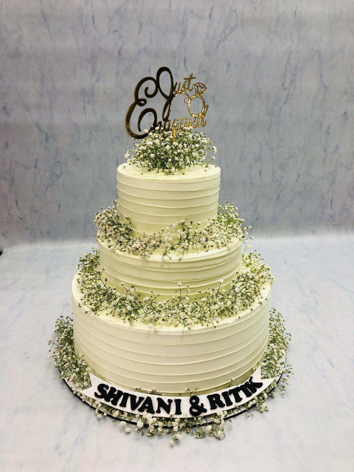 White Elegant Flower Just Engaged Cake