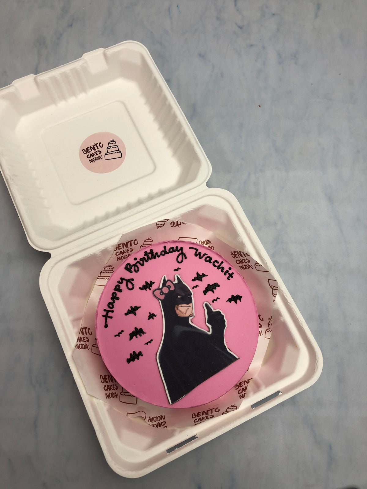 Batman Theme Pink Bento Cake