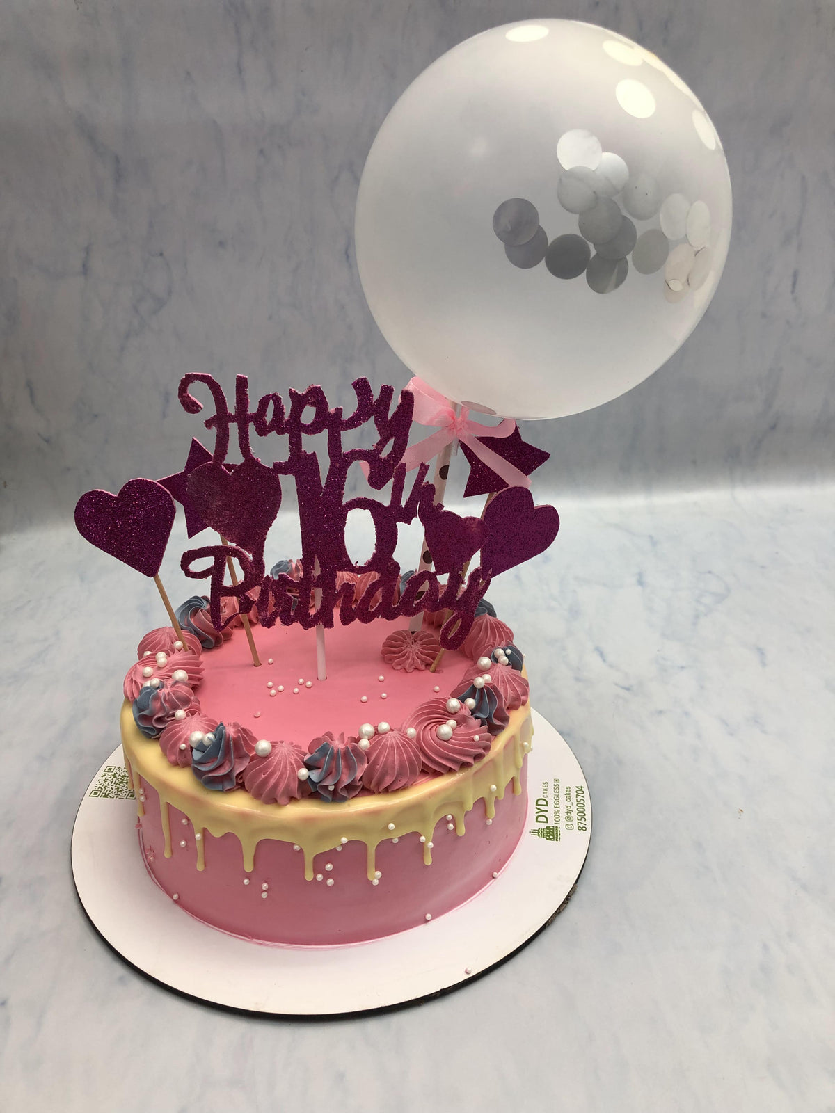 Magenta Color Truffle Cake With Balloon