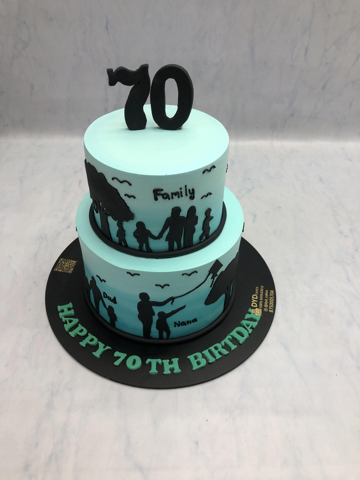 Family Theme Blue Black Birthday Cake