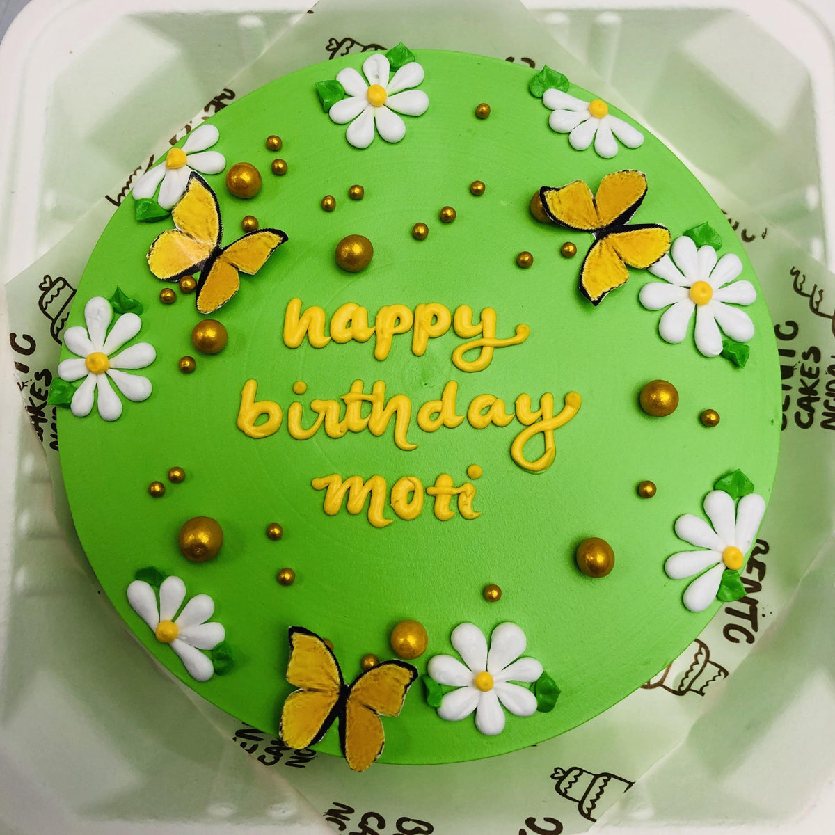 Floral-Butterfly Green Birthday Cake