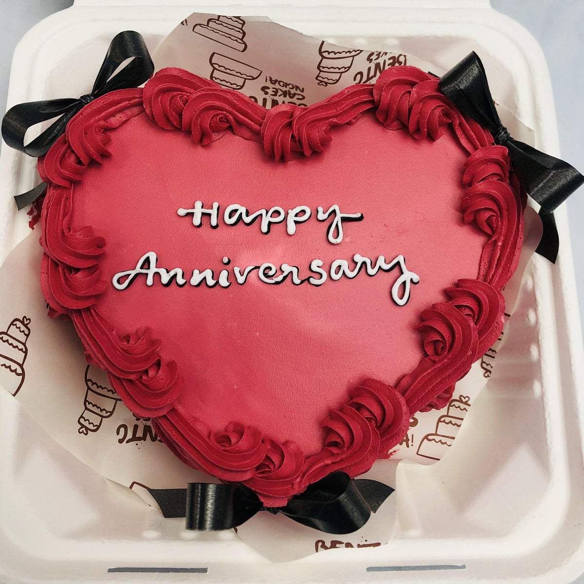 Dark Red Heart Shape Anniversary Cake