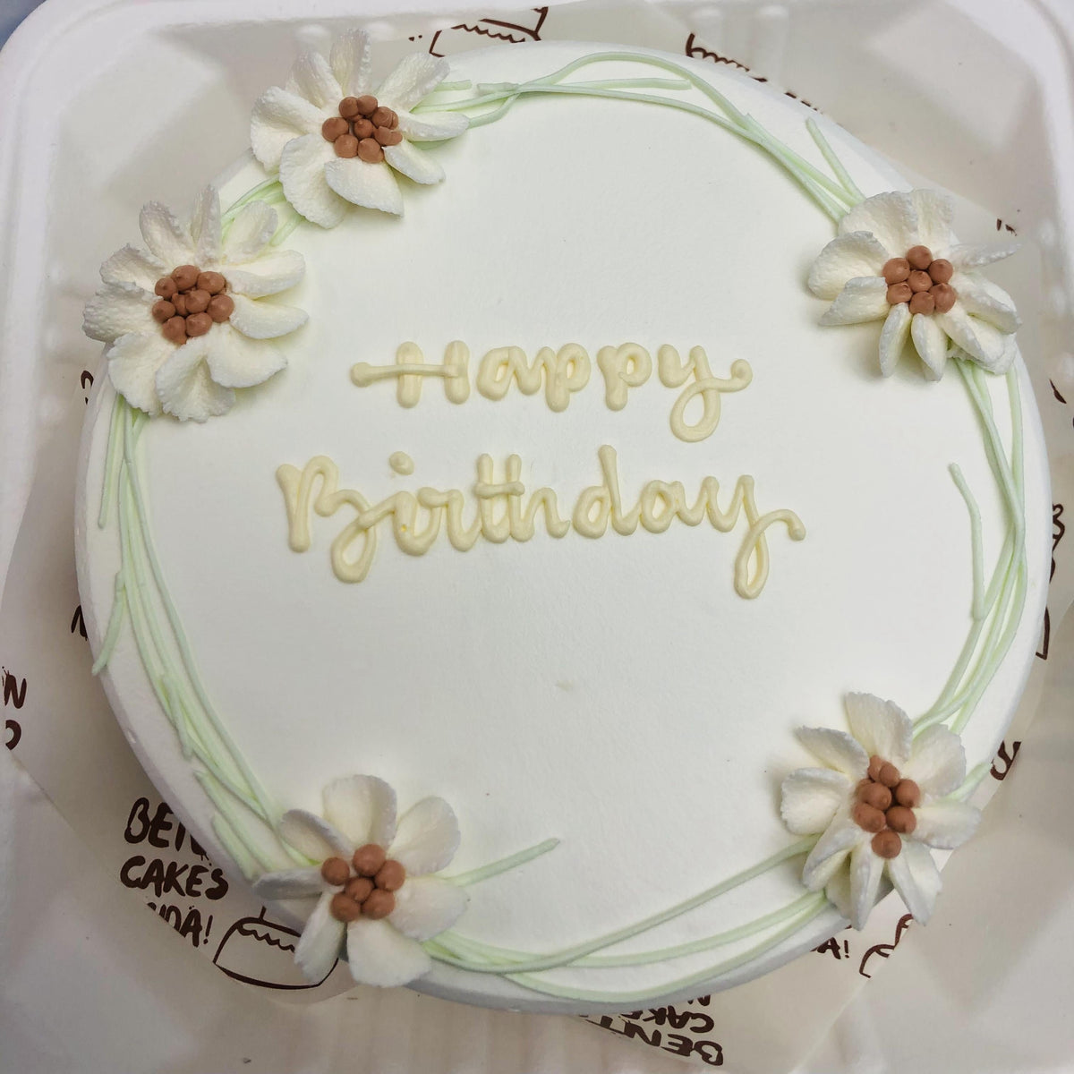 White Flowers Basic Birthday Cake