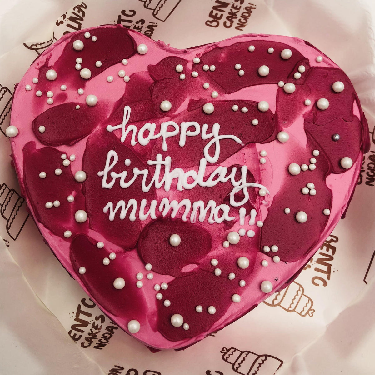 Pink Magenta Heart Shape Birthday Cake