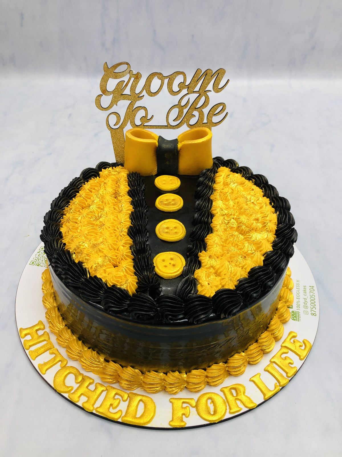 Black Golden Tuxedo Theme Cake